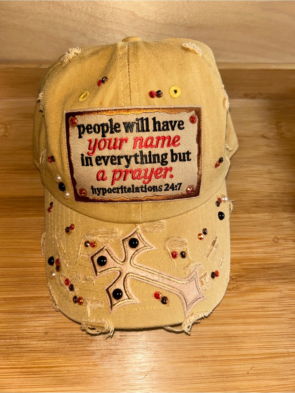 Customized Trucker Hat Embellished  Distressed Cross Cap with Statement Patch
